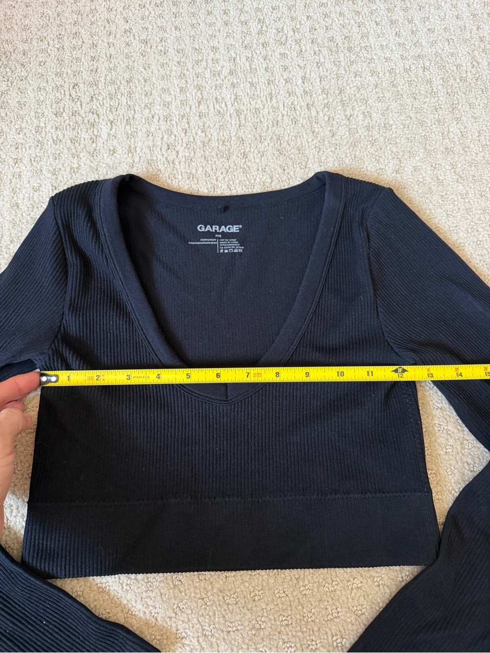 Garage Women's Black Ribbed Long Sleeve Crop Top size small compression body - Picture 5 of 6